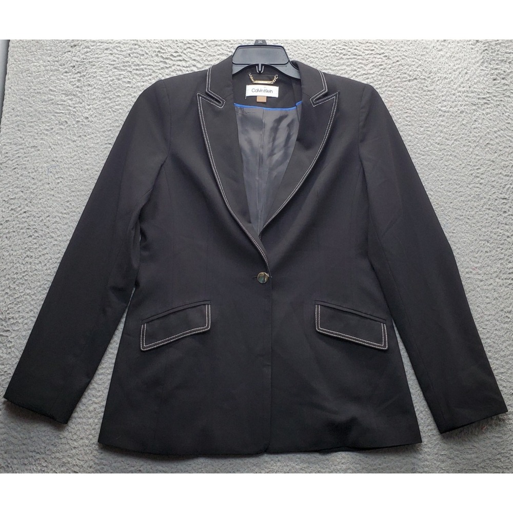 Calvin Klein Blazer Jacket‎ Womens 8 Black Formal Stitching Single Breasted